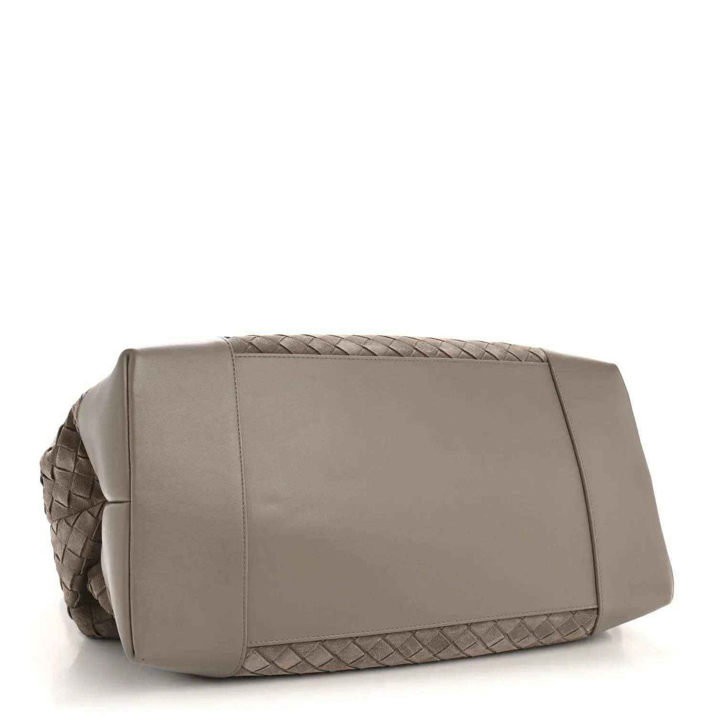 Bottega Veneta suede intrecciato tote bag, limestone, horizontal seams and braided side
