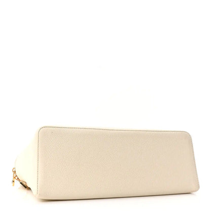 White lambskin extra pocket bag, front view with top zip closure