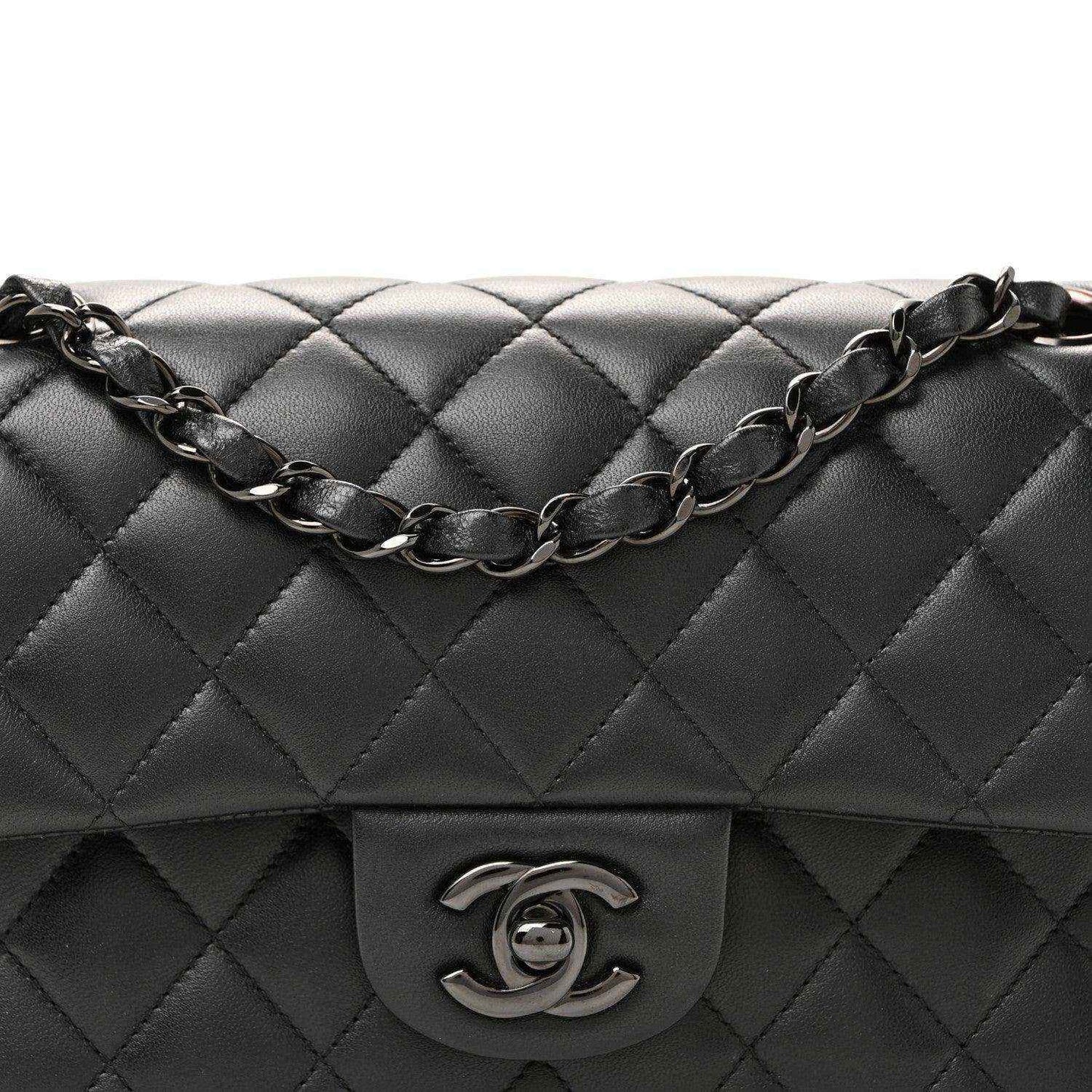 Small quilted lambskin flap bag in black, chain strap and CC turn-lock clasp