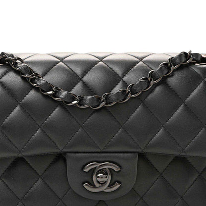 Small quilted lambskin flap bag in black, chain strap and CC turn-lock clasp