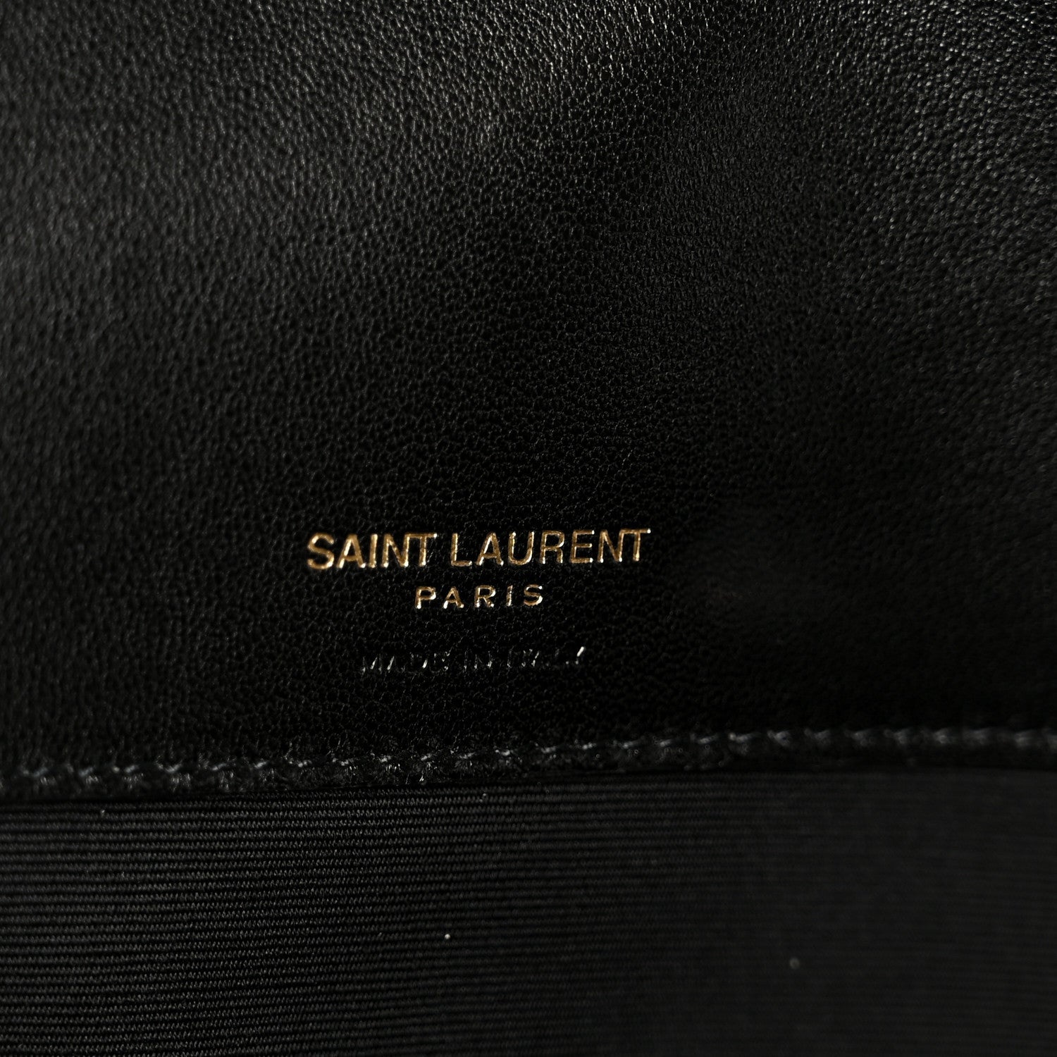 Black leather shoulder bag with 'SAINT LAURENT PARIS' emboss