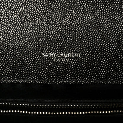 Black grain leather satchel with SAINT LAURENT PARIS embossed on textured surface