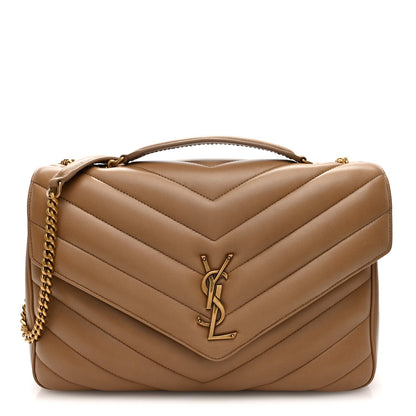 Chevron quilted lambskin Loulou bag, natural tan, gold-tone YSL clasp