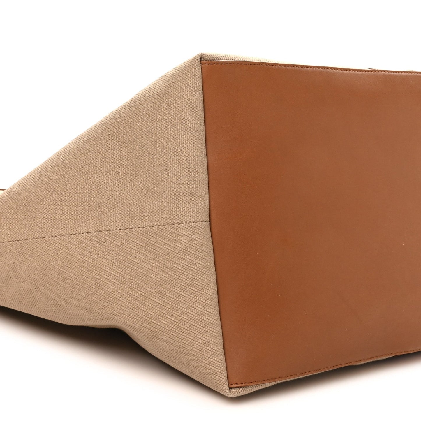 Canvas Y tote bag with leather bottom panel and side stitching, desert dust