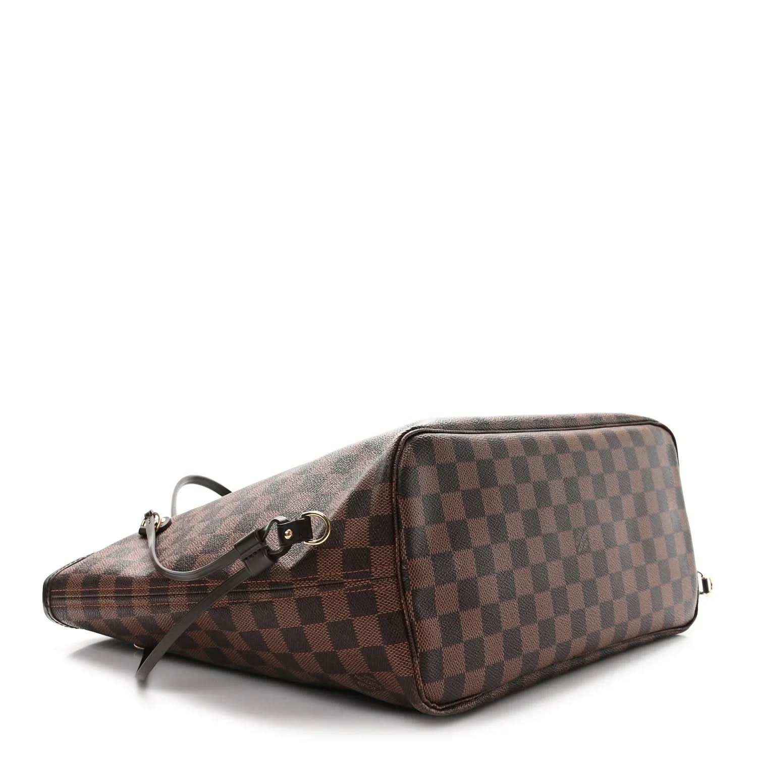 Damier Ebene tote bag with brown check canvas, structured base, and side buckle