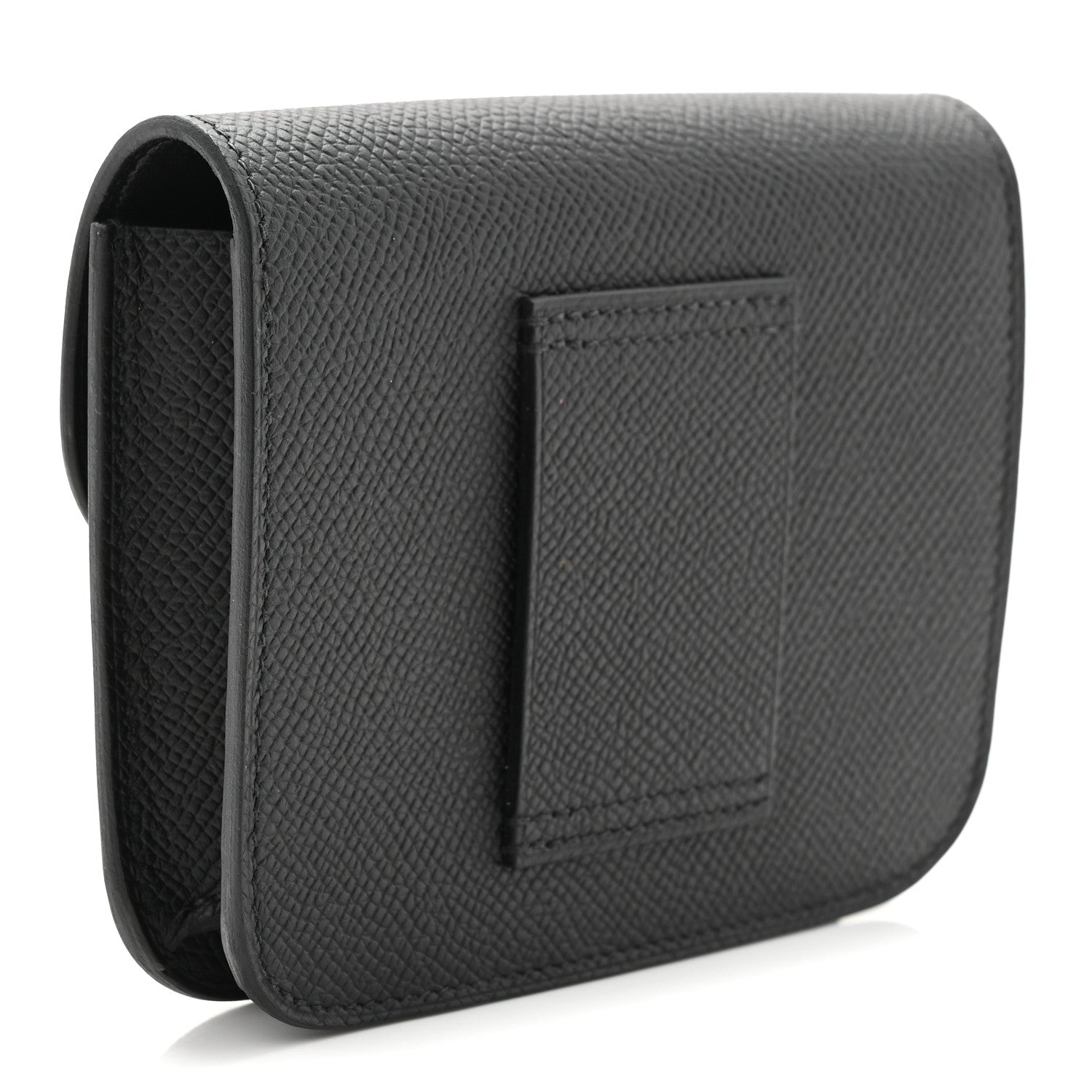 Black crossbody-style wallet with textured leather and rear tab pocket