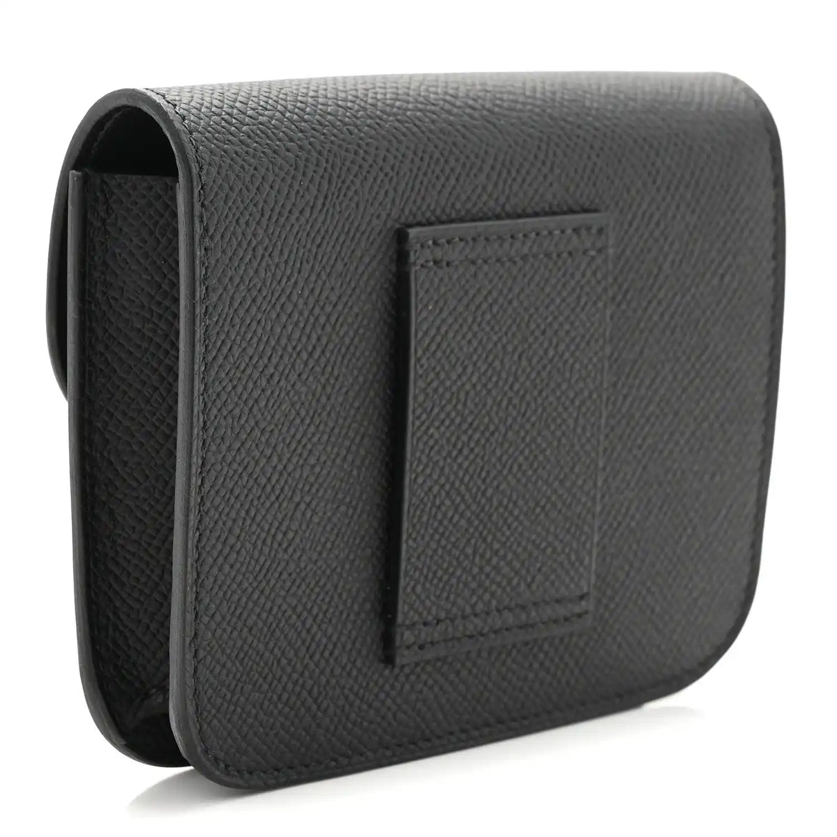 Black crossbody-style wallet with textured leather and rear tab pocket