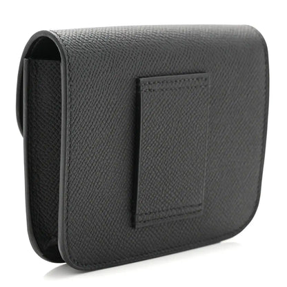 Black crossbody-style wallet with textured leather and rear tab pocket