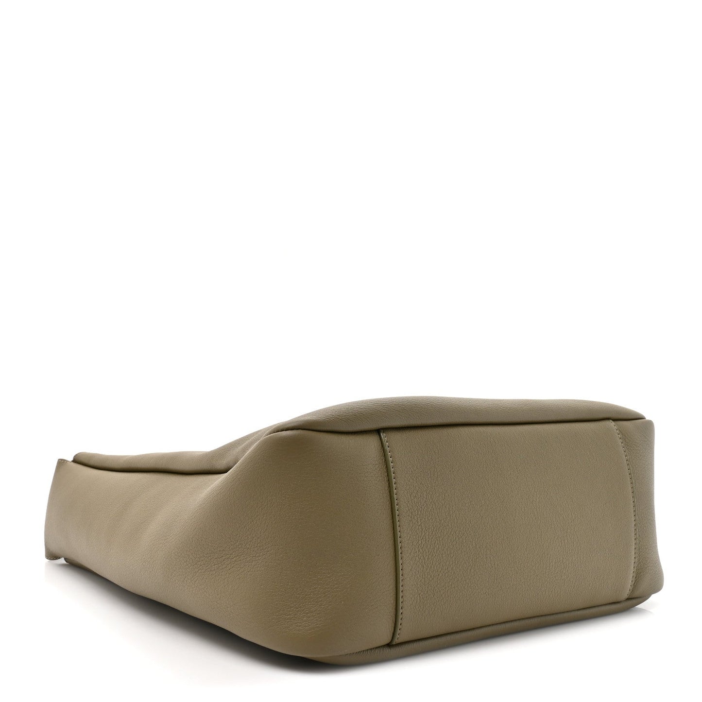 Olive leather hobo bag with rounded base and clean top edge