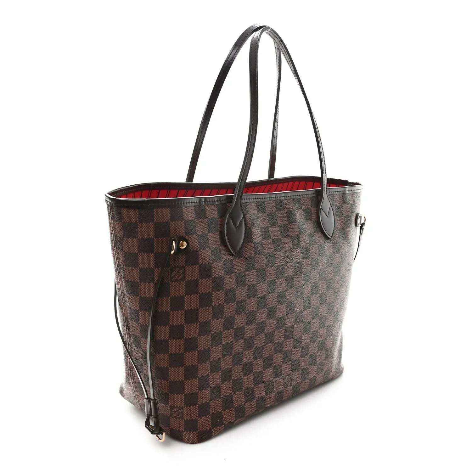 Damier Ebene Neverfull MM tote bag with brown check canvas and black top trim