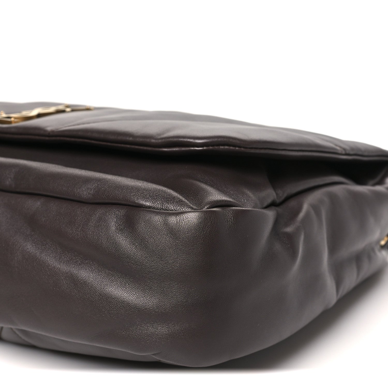 Saint Laurent quilted lambskin shoulder bag, dark brown, side stitching detail.