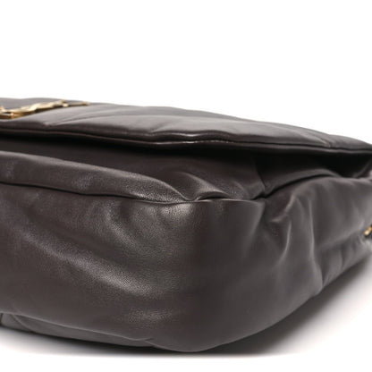 Saint Laurent quilted lambskin shoulder bag, dark brown, side stitching detail.