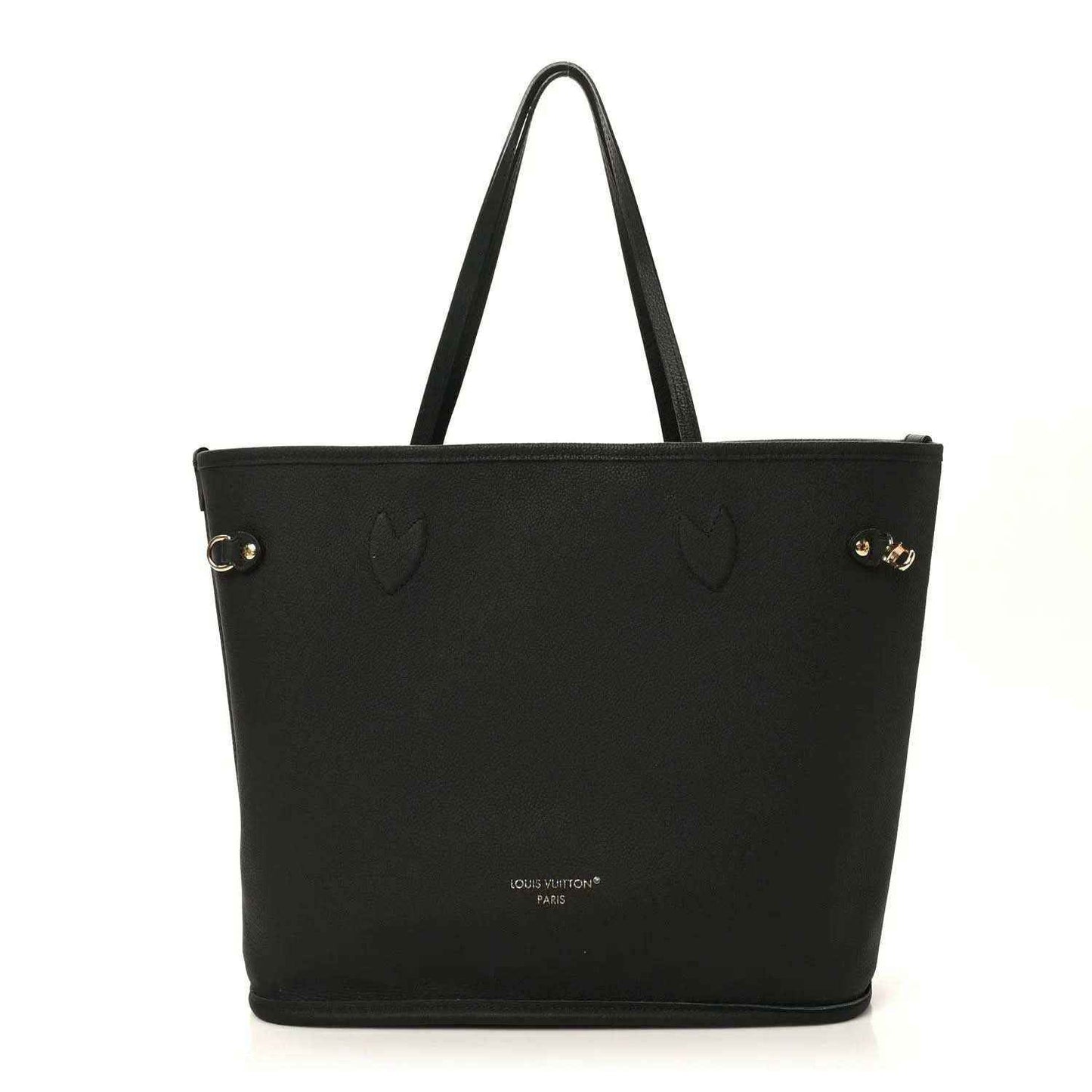 Black tote bag with subtle embossed pattern and gold-tone hardware
