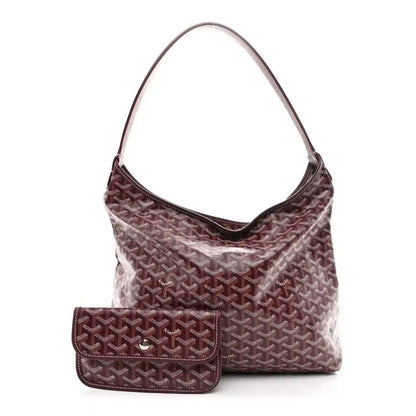 Burgundy coated canvas hobo shoulder bag with Goyardine pattern and small front pouch
