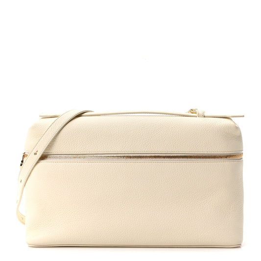 White lambskin extra pocket bag with top zip and crossbody strap