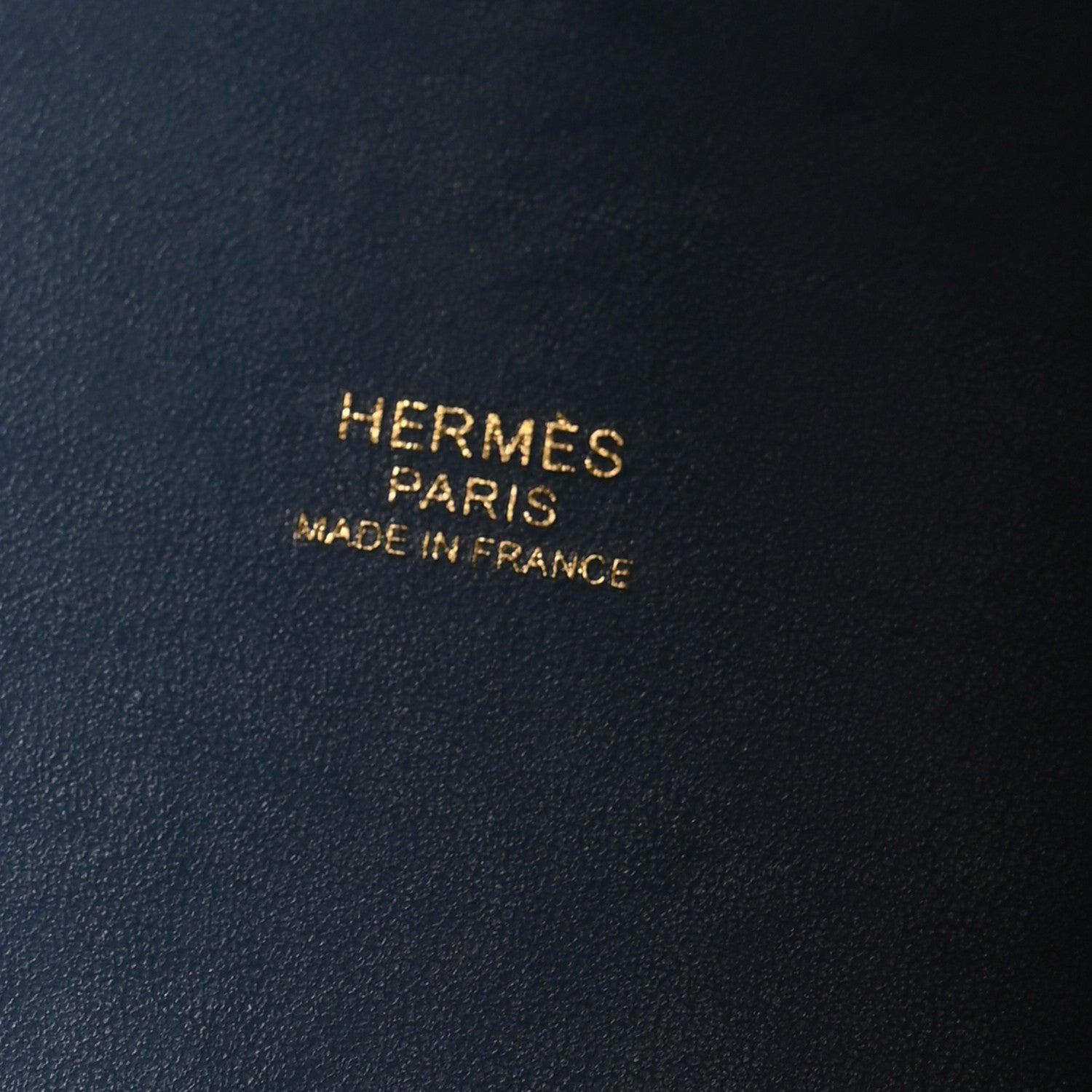 Blue leather stamp: HERMES PARIS, MADE IN FRANCE.