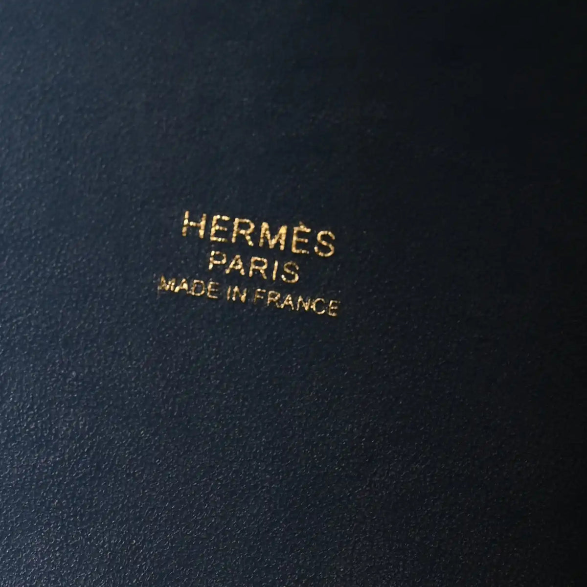 Blue leather stamp: HERMES PARIS, MADE IN FRANCE.