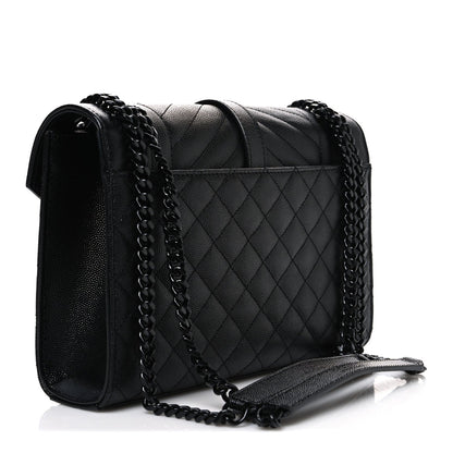 Saint Laurent black quilted shoulder satchel with chain strap and front flap