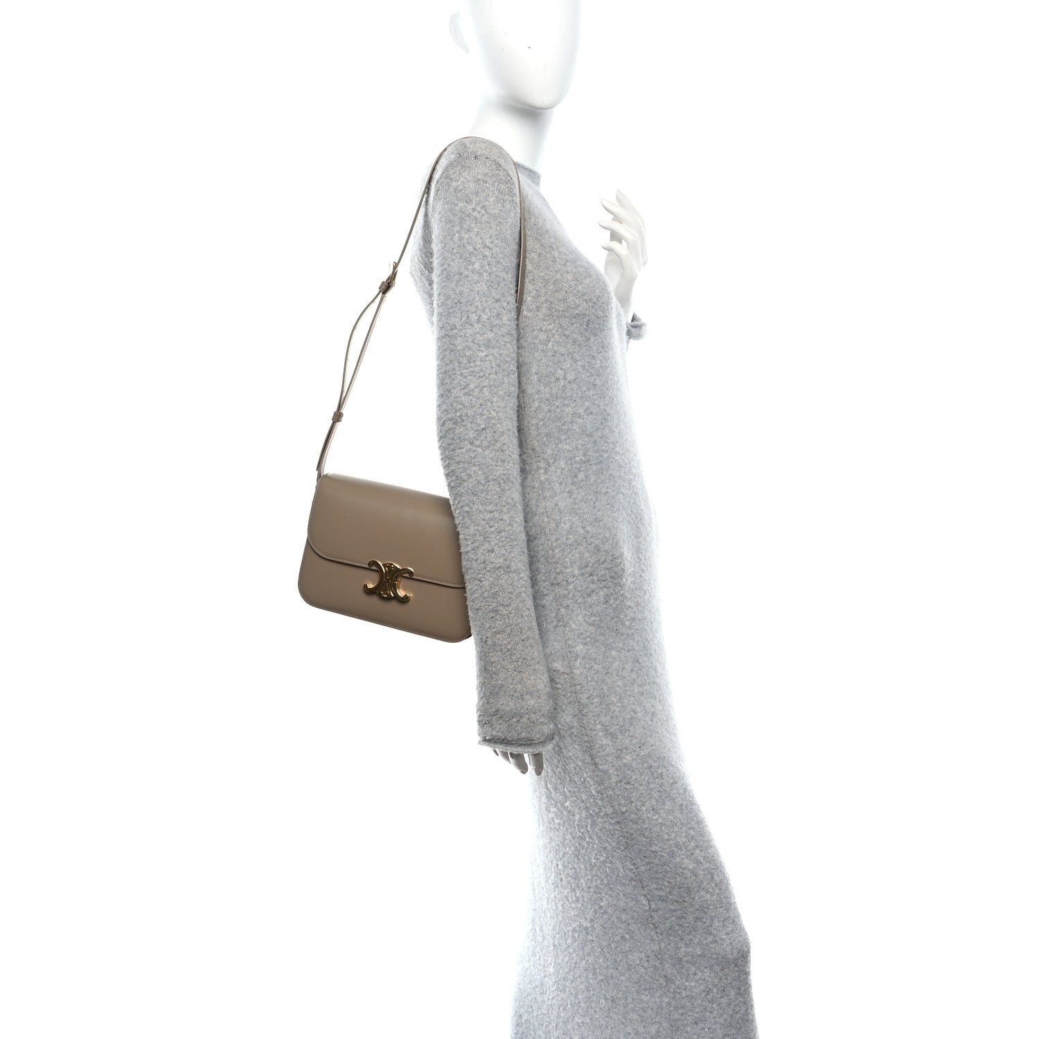 Beige leather medium shoulder bag with short strap and gold side clasp
