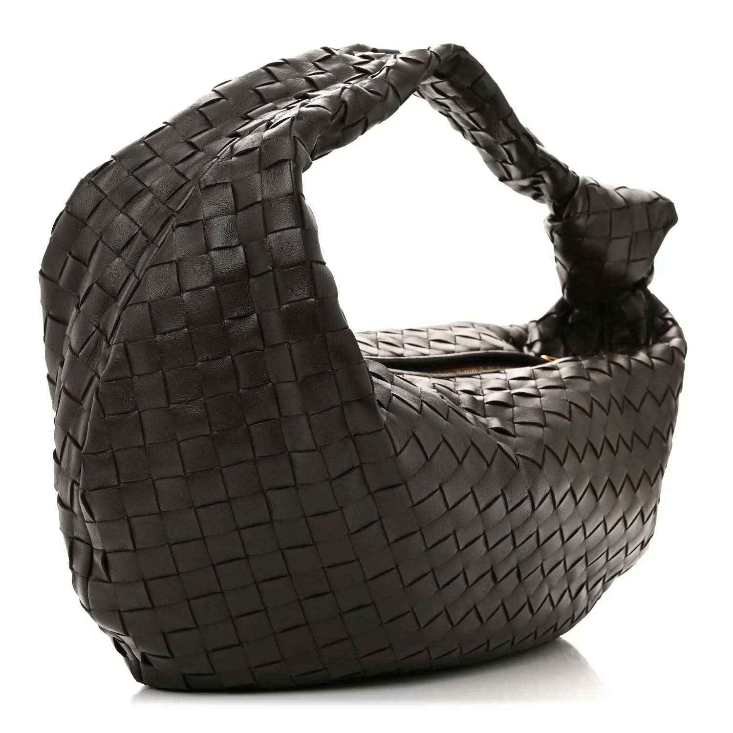 Small intrecciato leather Jodie bag with woven strap handles and curved top