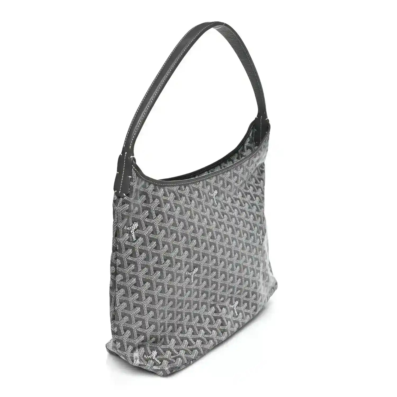 Grey coated canvas hobo bag with top handle and allover textured pattern