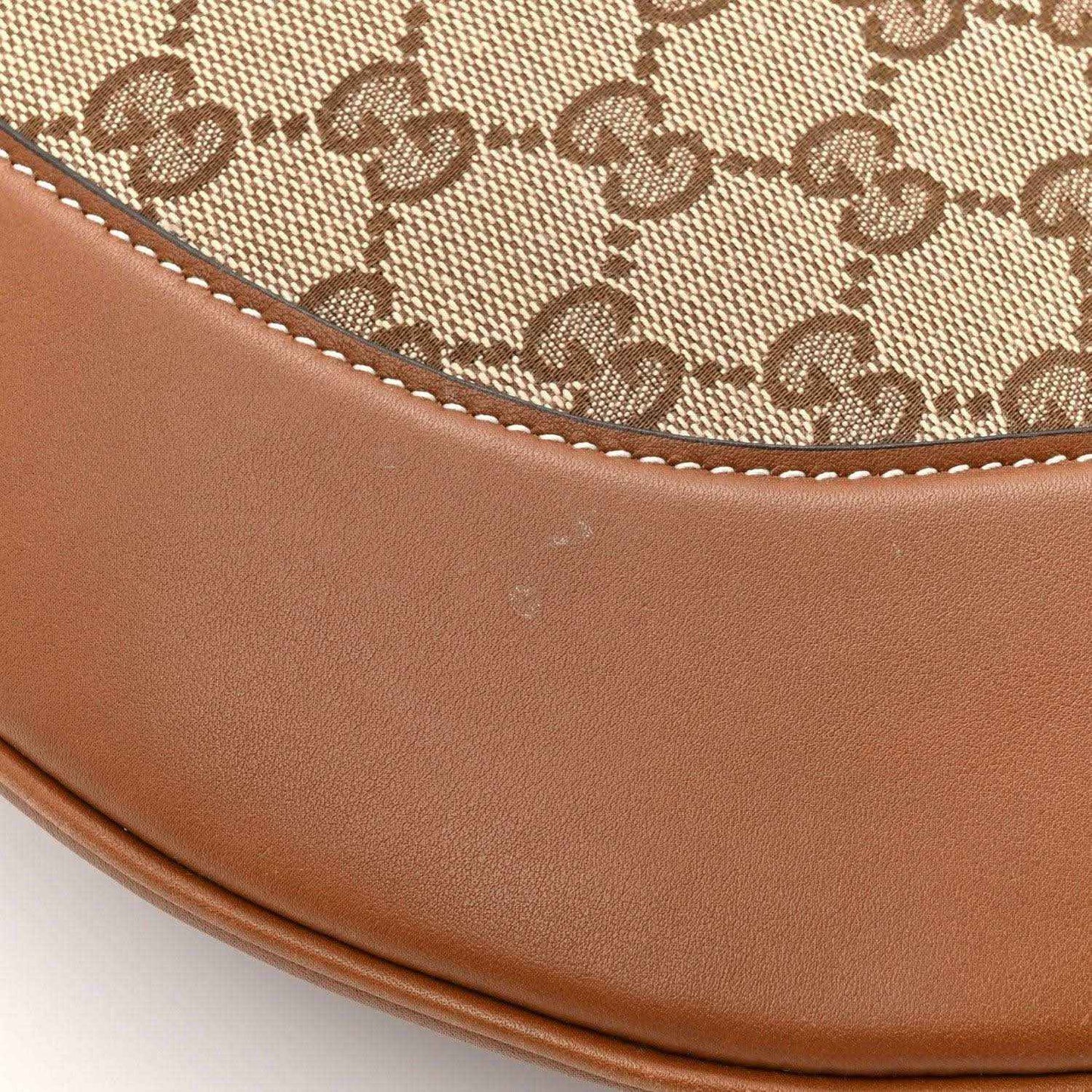 Large shoulder bag side panel with GG monogram canvas and brown leather piping