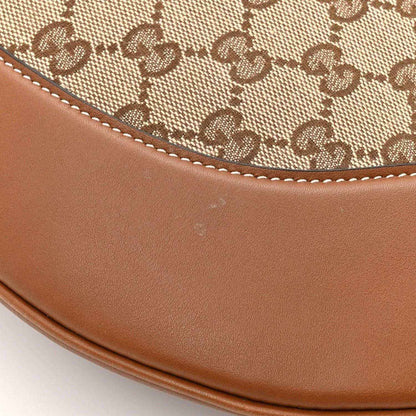 Large shoulder bag side panel with GG monogram canvas and brown leather piping