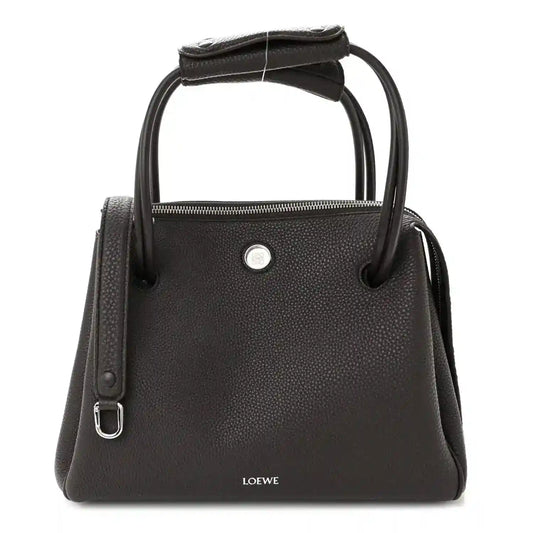 Loewe Madrid medium bag in dark ebony grained calfskin leather with top handles