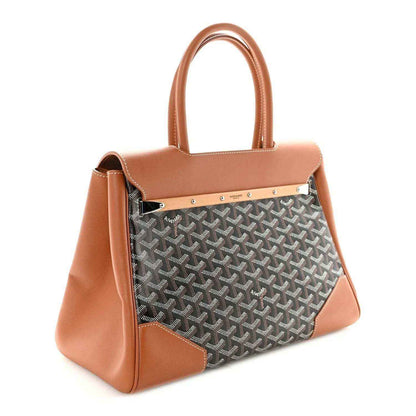 Goyard Saigon tote handbag with tan top handles and open-sided front panel