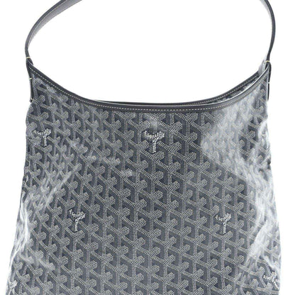 Grey hobo bag with top handle and repeating Goyard logo pattern