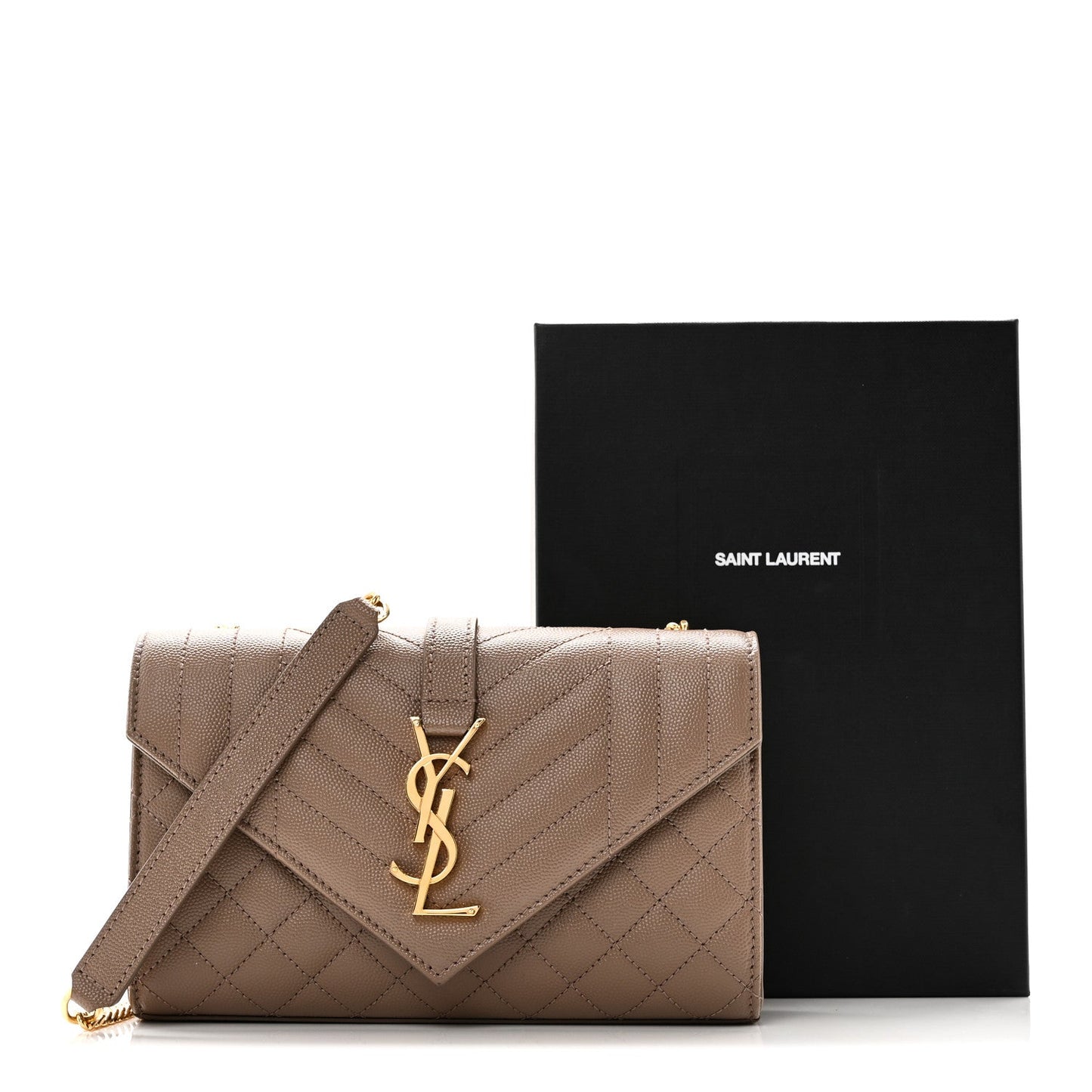 Dark beige quilted Saint Laurent monogram satchel with YSL clasp and dust bag