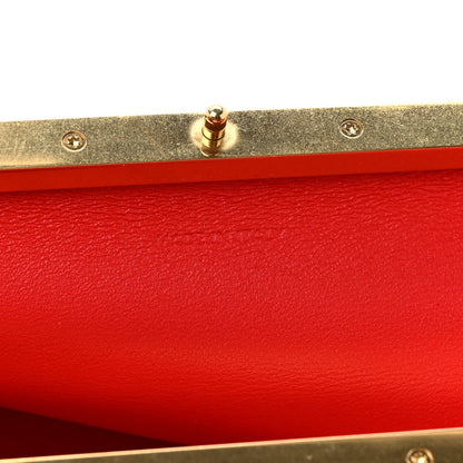 Black leather rectangle bag clasp and gold-tone hardware detail