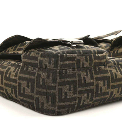 Fendi Zucca canvas baguette bag base with protective feet, dark brown FF print.