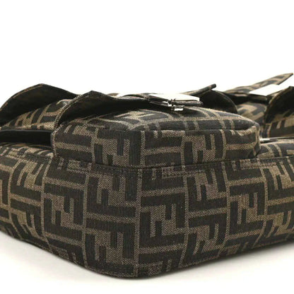 Fendi Zucca canvas baguette bag base with protective feet, dark brown FF print.