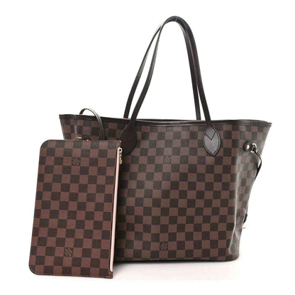 Damier Ebene tote with detachable pouch, brown checkered canvas, and top handles