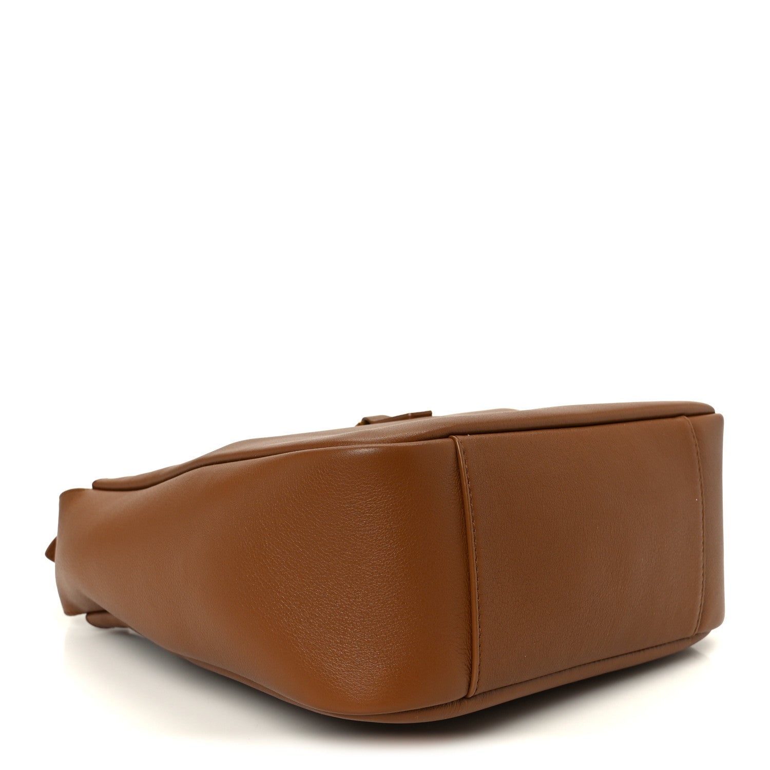 Saint Laurent hobo bag bottom view in smooth brown leather with rounded corners