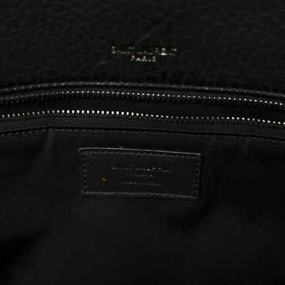 Black leather satchel interior logo label with dual zipper track