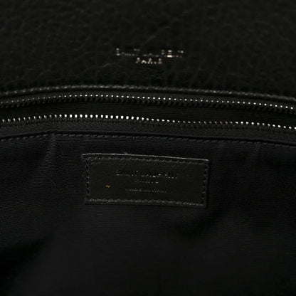 Black leather satchel interior logo label with dual zipper track