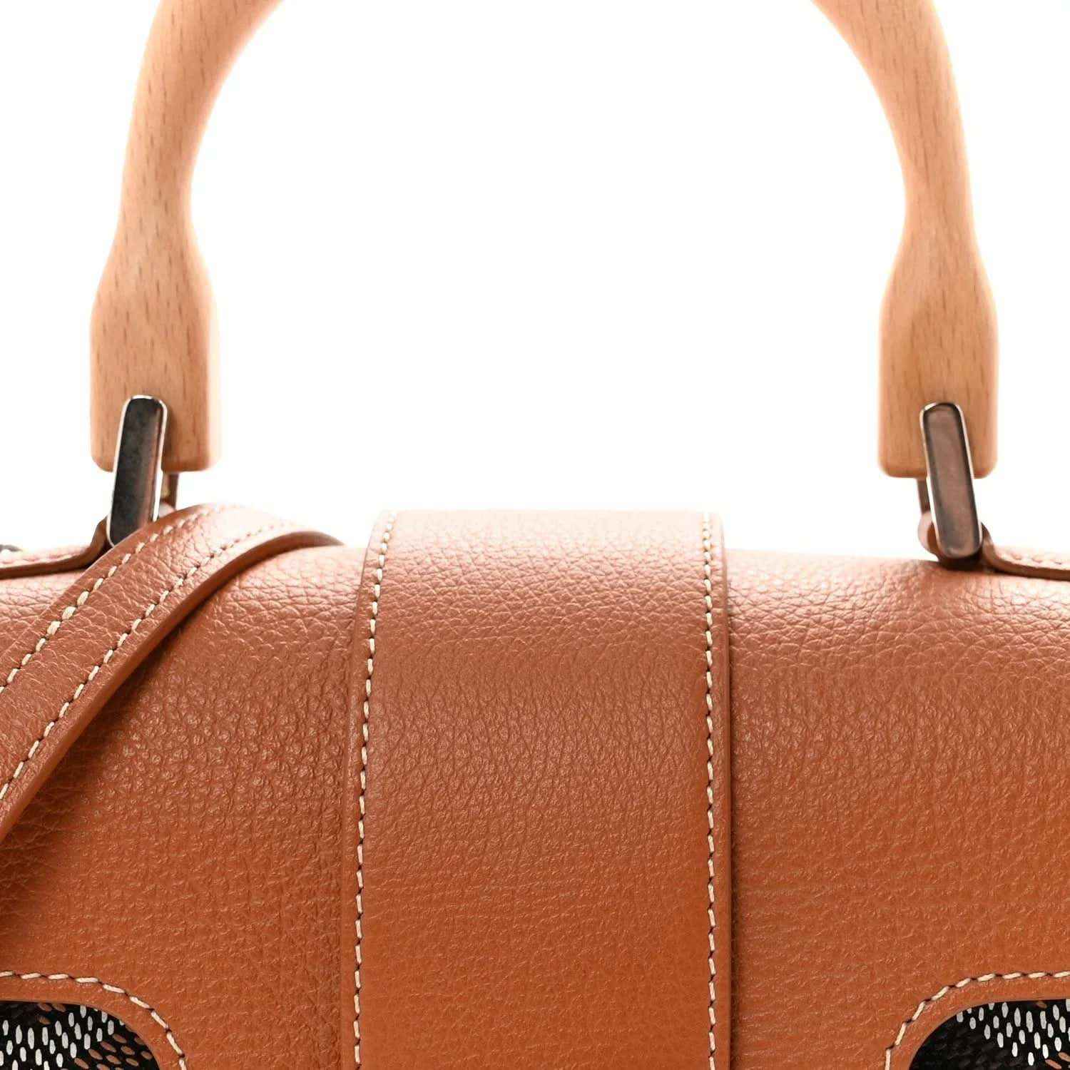 Mini Saigon shoulder bag top handles with metal hardware and stitched leather sections