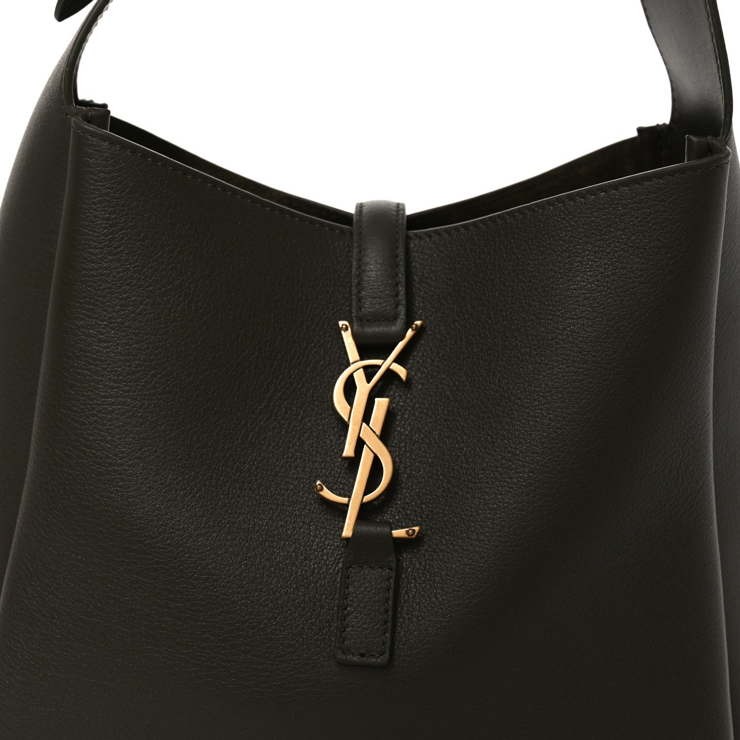 Saint Laurent Le 5 A 7 small hobo bag, black leather, YSL clasp on front strap