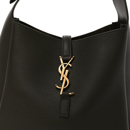 Saint Laurent Le 5 A 7 small hobo bag, black leather, YSL clasp on front strap