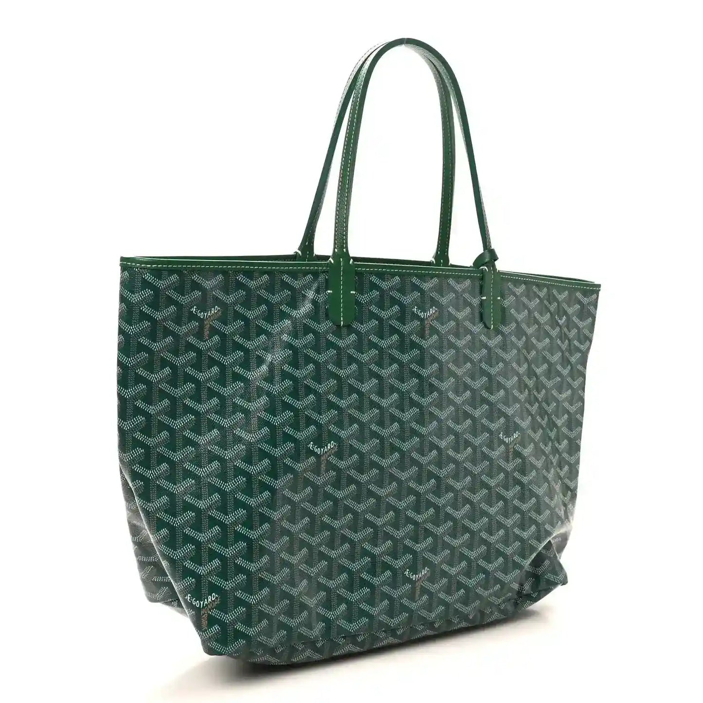 Green canvas tote bag with Goyardine pattern and twin top handles