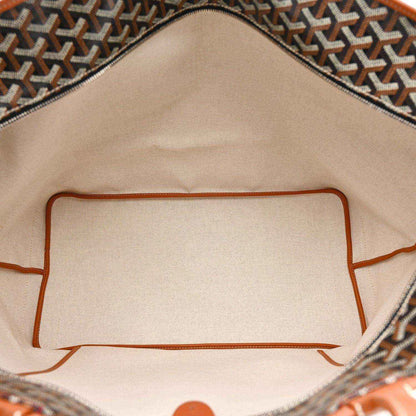 Goyard Artois GM tote bag interior lining with tan leather trim and open pocket