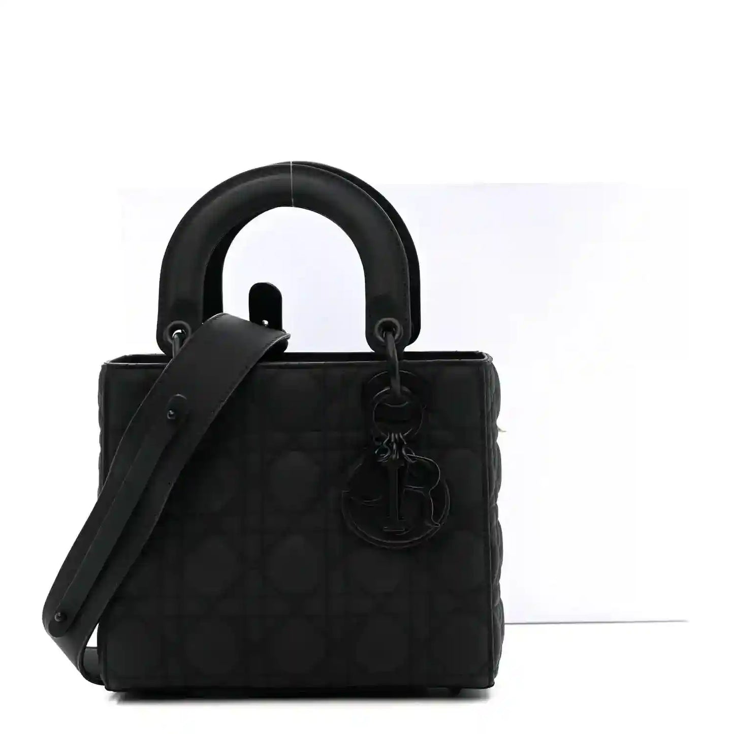 Small Dior Lady Dior bag in black with top handles and shoulder strap