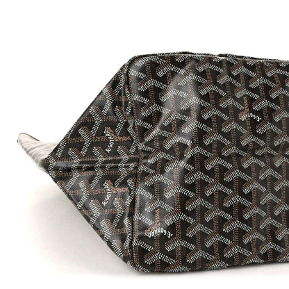 Goyardine tote bag side with monogram pattern and black leather trim