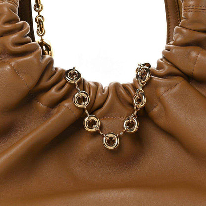 Loewe nappa small squeeze bag in oak-brown leather, ruched top with chain detail