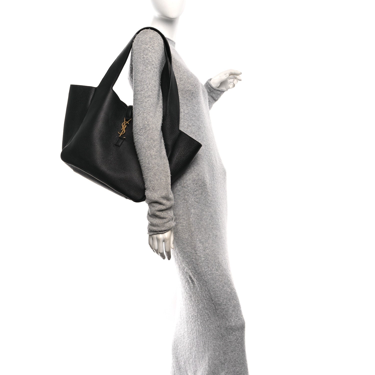Black grained deerskin Bea tote with short handles and YSL logo on front