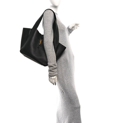 Black grained deerskin Bea tote with short handles and YSL logo on front