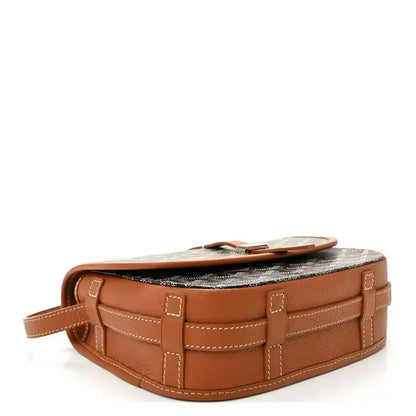 Belvedere II PM messenger bag underside view, brown leather base with stitched panels