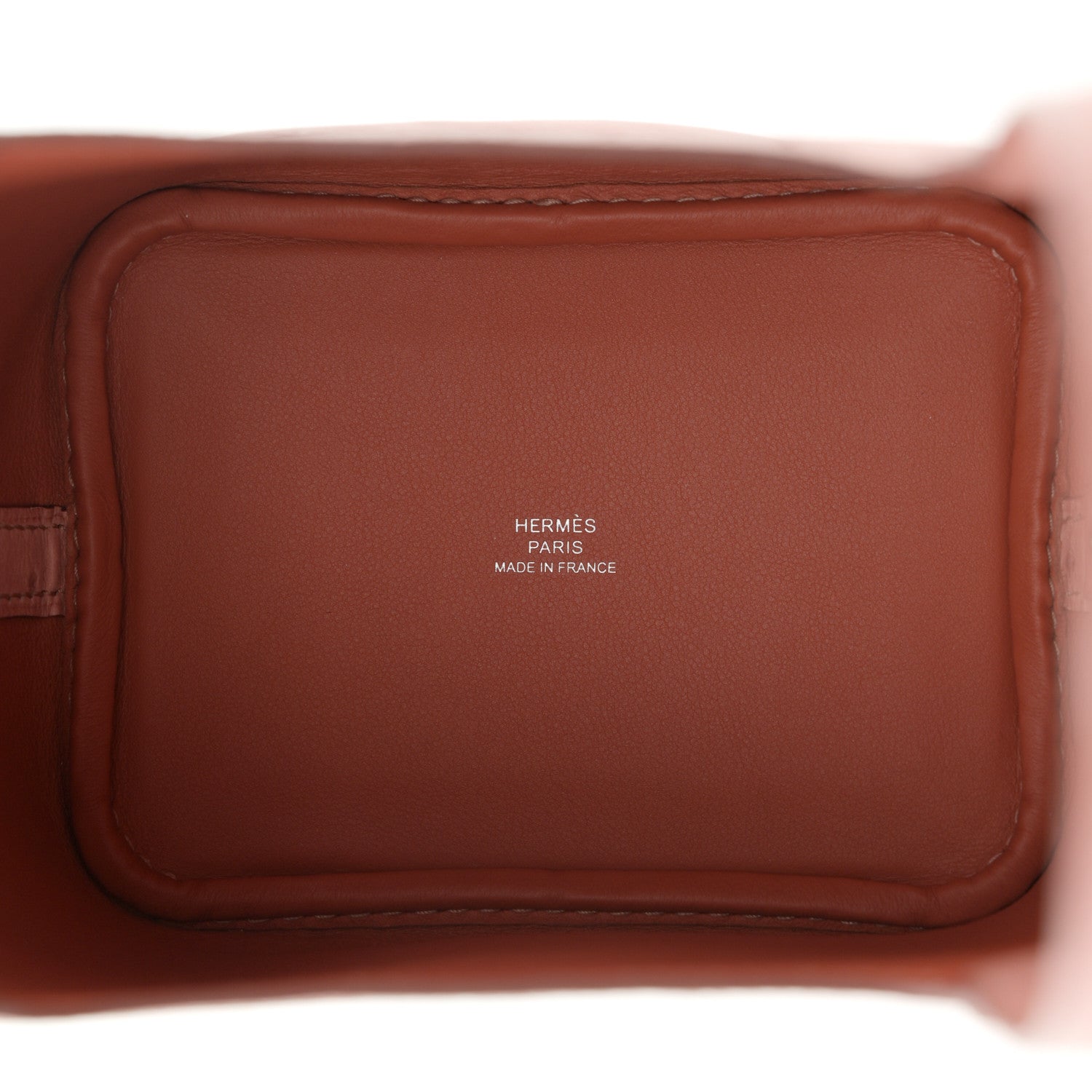 Leather bag interior label reading HERMÈS PARIS MADE IN FRANCE